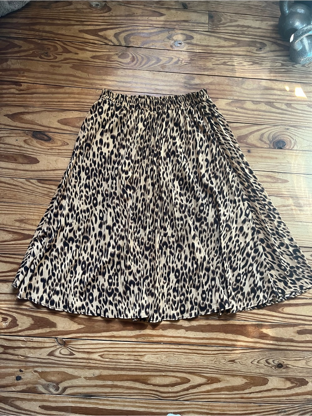 A-Line Leopard Print Midi Skirt - Black & Tan